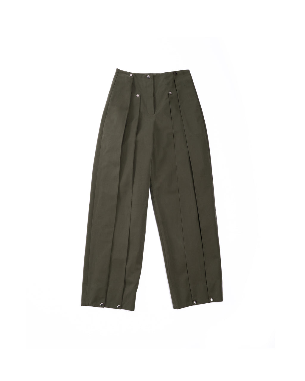 Flat lay of Double Pleat Trouser front showing pleats and structure.