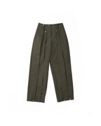 Flat lay of Double Pleat Trouser front showing pleats and structure.