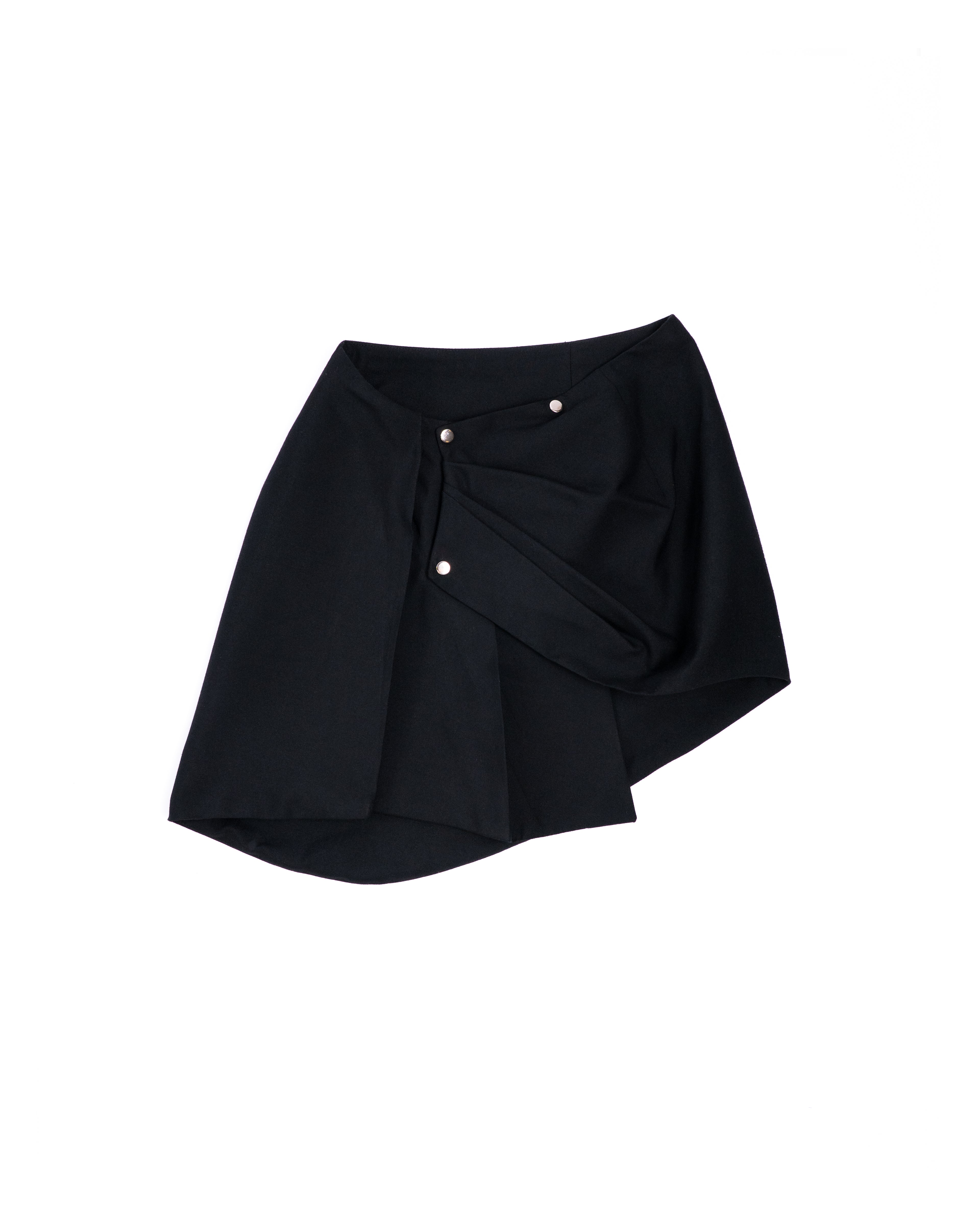 Flat lay of InMotion Skirt front view displaying wrap and pleat construction.