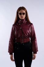 Front view of Stadion Interface Bomber in Oxblood showing sculpted form and ribbed hem.