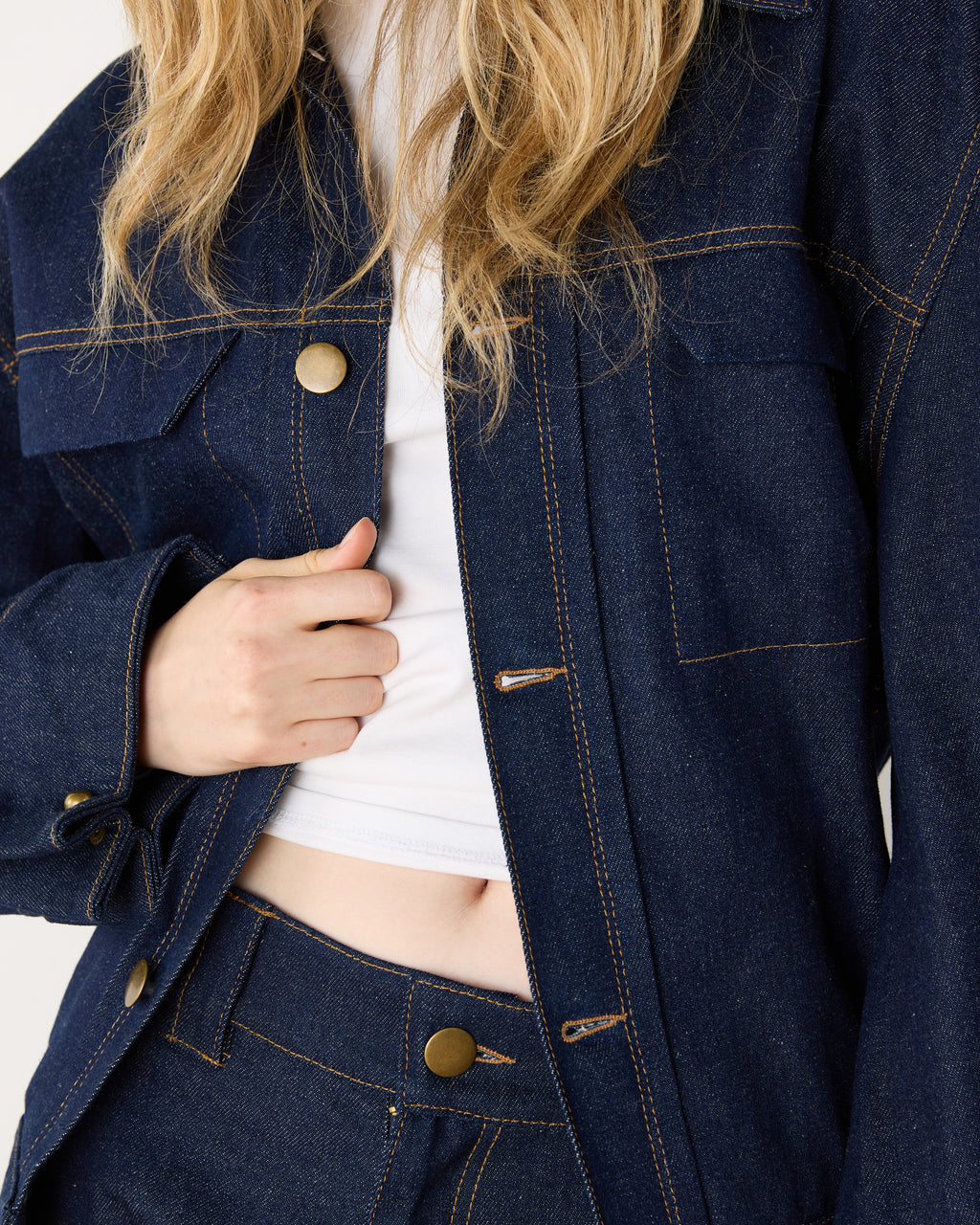 Jean Jacket, on model, button detail