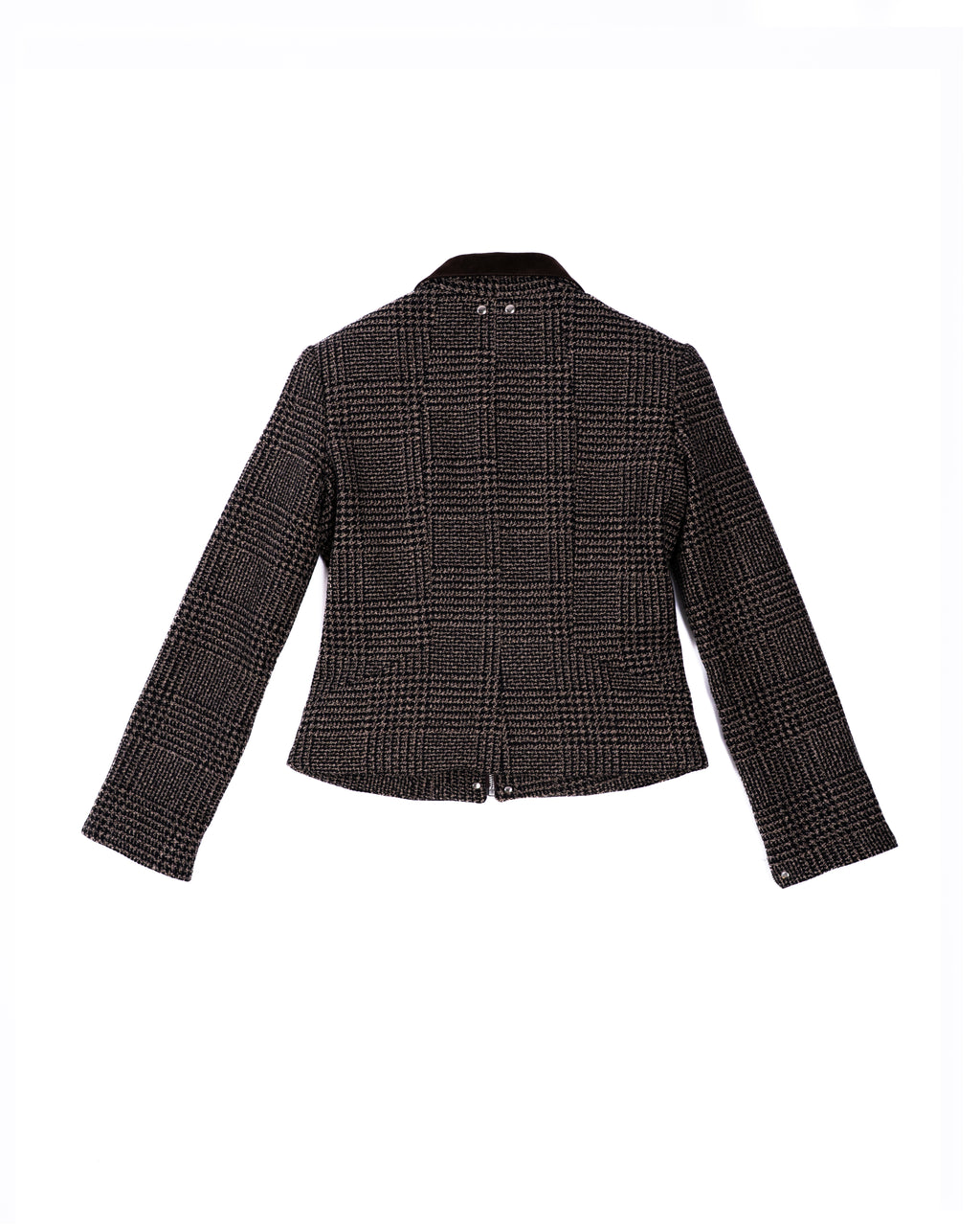 Flat lay of Lukret Coach Jacket back view showing tailored seams and structure.