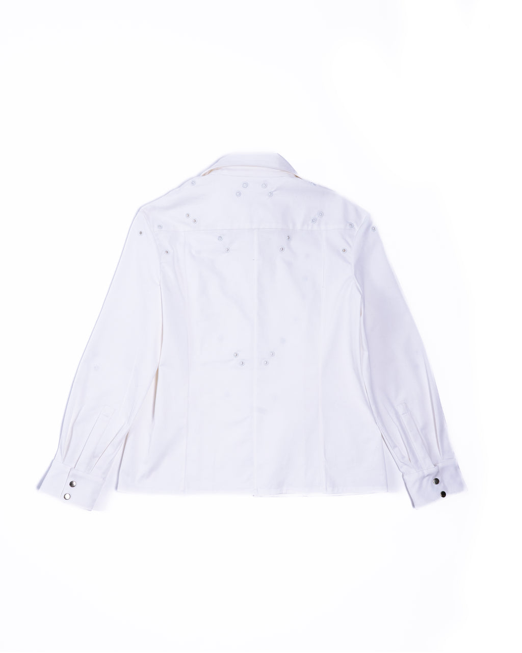 Flat lay of Oculus Shirt back view showing panel seams and construction.