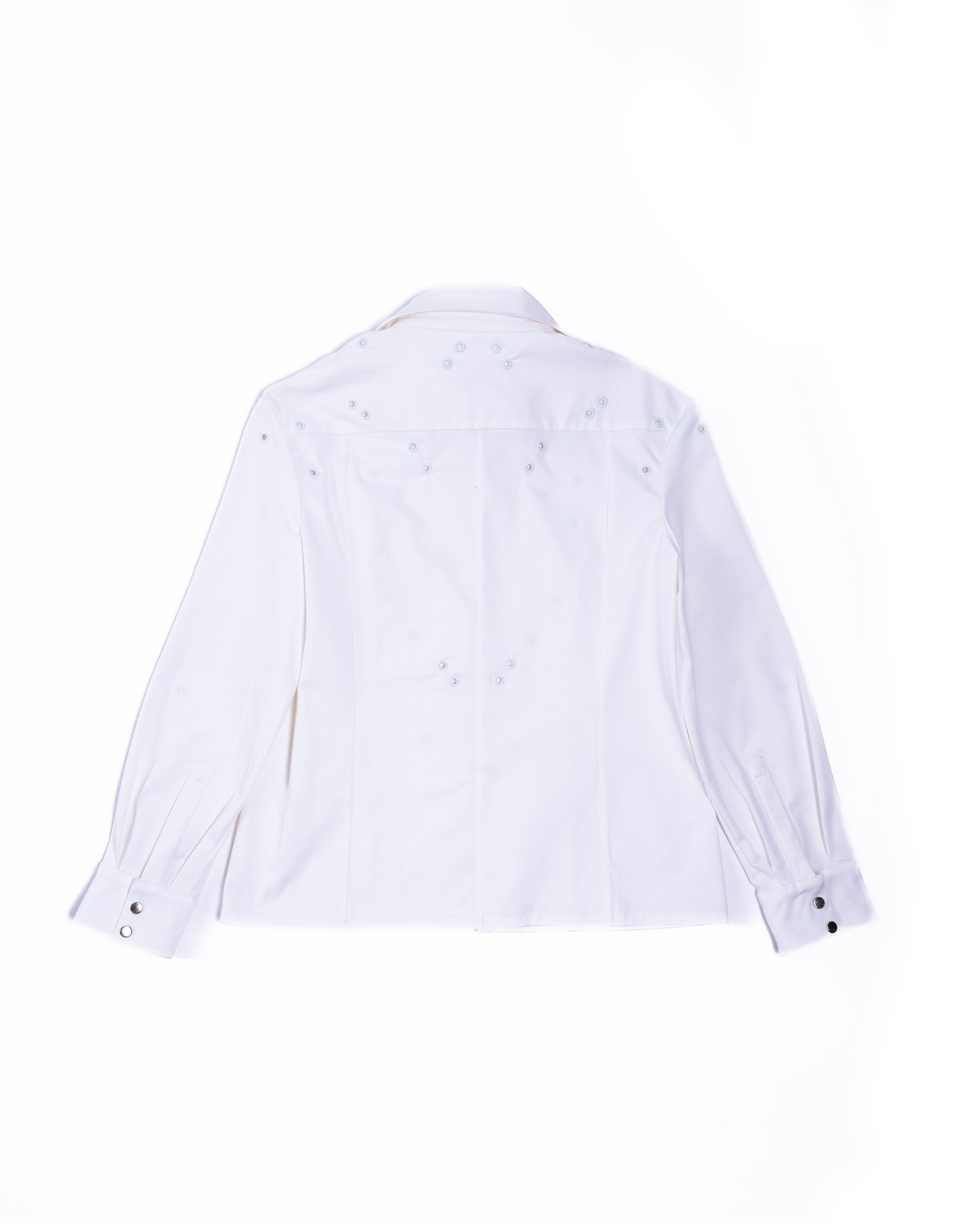 Flat lay of Oculus Shirt back view showing panel seams and construction.